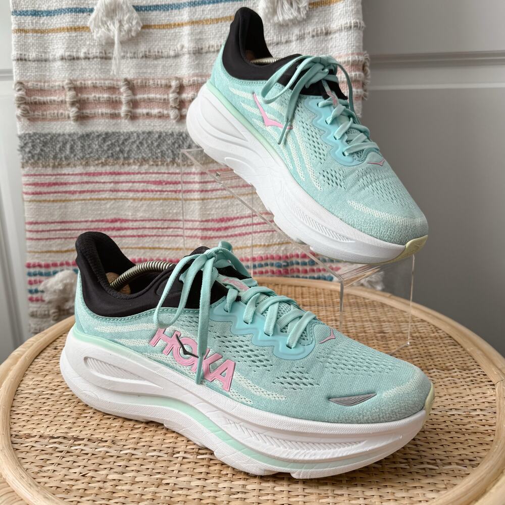 Hoka One One Women's Mint Green and Pink Athletic Running Shoes
